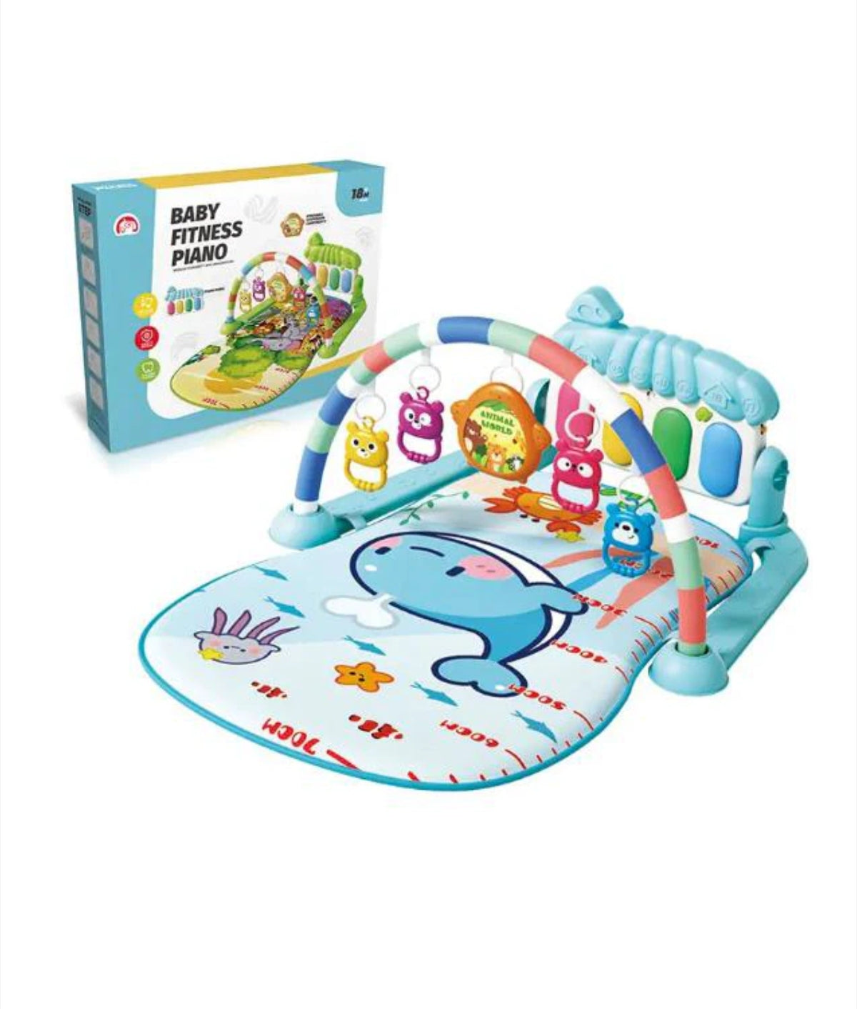 Centru de Activitati si Joaca, Saltea Interactiva pentru Copii / Bebe cu Sunete, Multifunctional, Pian si Oglinda Detasabile, Jucarii Zornaitoare, 4 Moduri de Joaca Interactive si Educative
