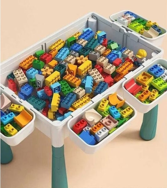 Masa lego multifunctionala 7 in 1 , mod pentru nisip, apa, studiu, depozitare jucarii, diferite activitati, Multicolor, 3 ani +