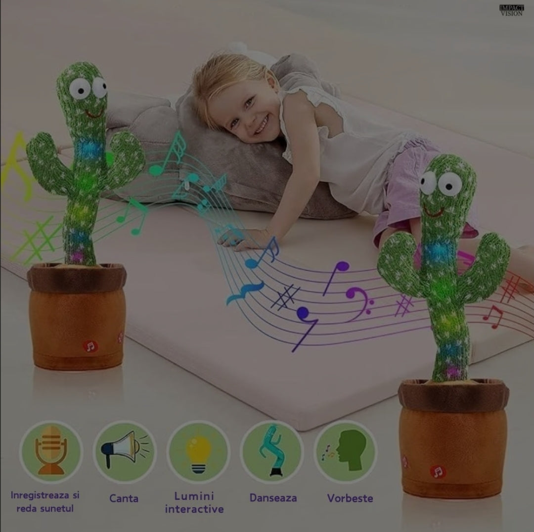 Jucarie Interactiva Cactus Vorbitor si Dansator Ericel, Imita, Canta si Danseaza, cu Acumulator si Cablu USB