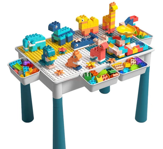 Masa lego multifunctionala 7 in 1 , mod pentru nisip, apa, studiu, depozitare jucarii, diferite activitati, Multicolor, 3 ani +