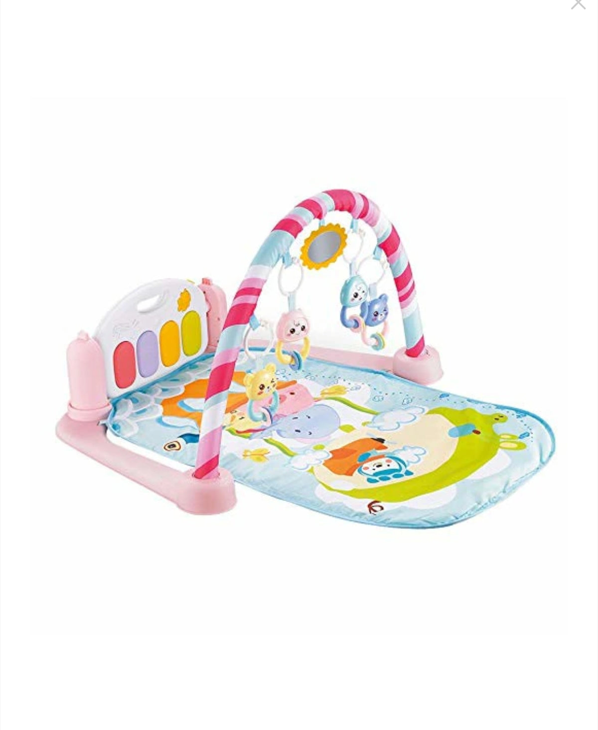 Centru de Activitati si Joaca, Saltea Interactiva pentru Copii / Bebe cu Sunete, Multifunctional, Pian si Oglinda Detasabile, Jucarii Zornaitoare, 4 Moduri de Joaca Interactive si Educative