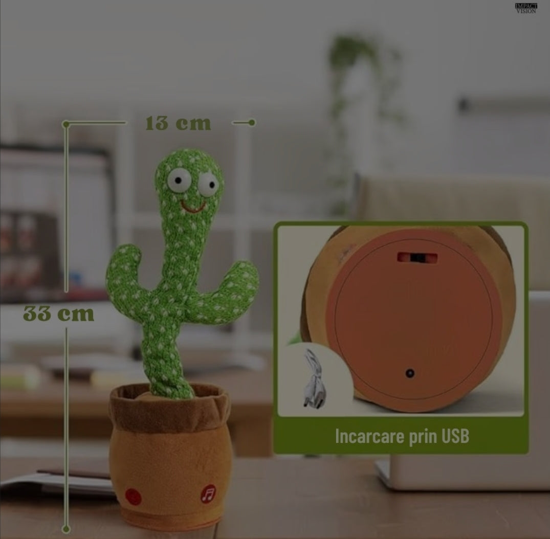 Jucarie Interactiva Cactus Vorbitor si Dansator Ericel, Imita, Canta si Danseaza, cu Acumulator si Cablu USB