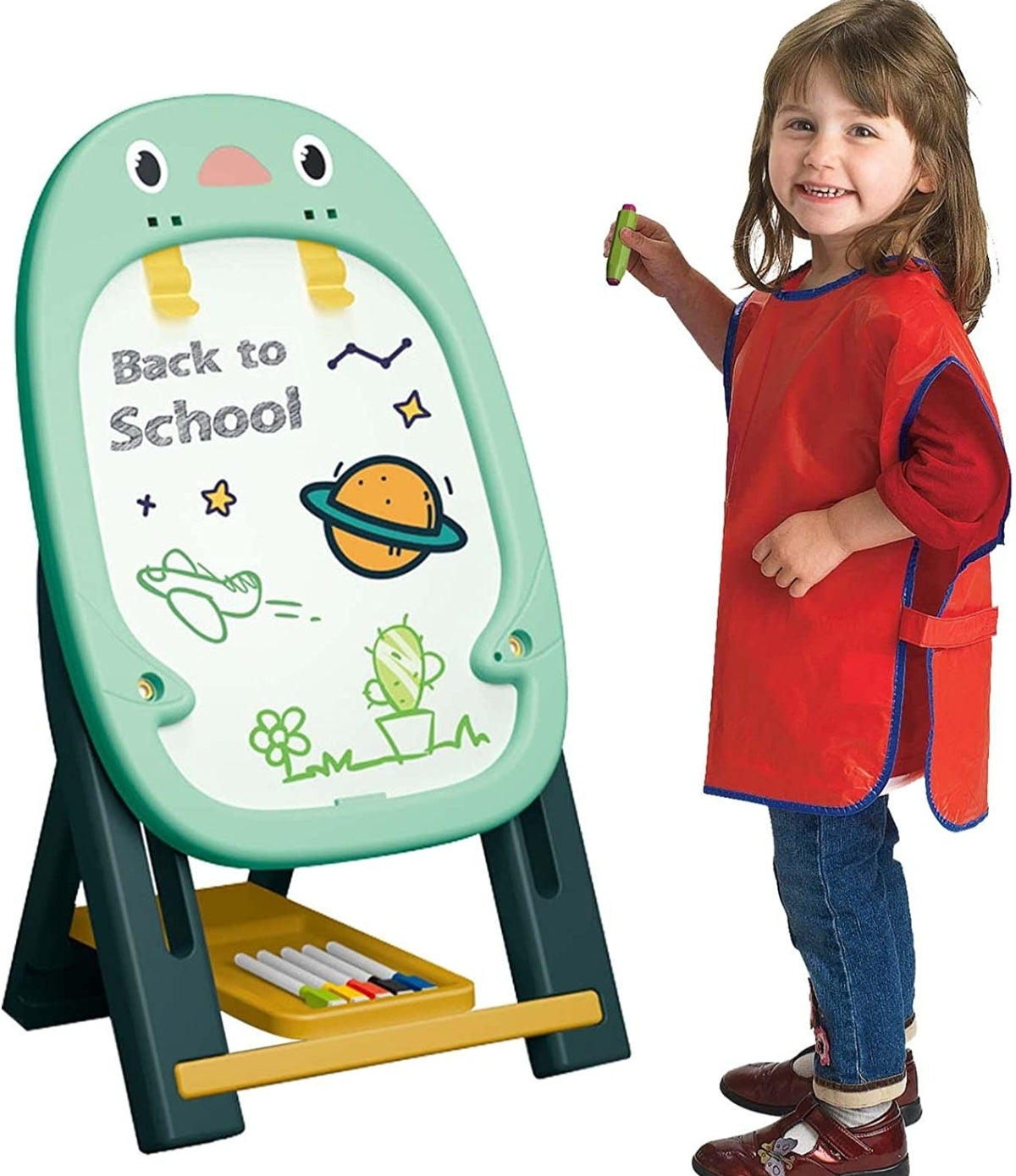 Set Sevalet Magnetic cu 2 fete, „LikeSmart Artist Drawing Board”, 46 piese, Spirograf, Creta, Markere, Verde