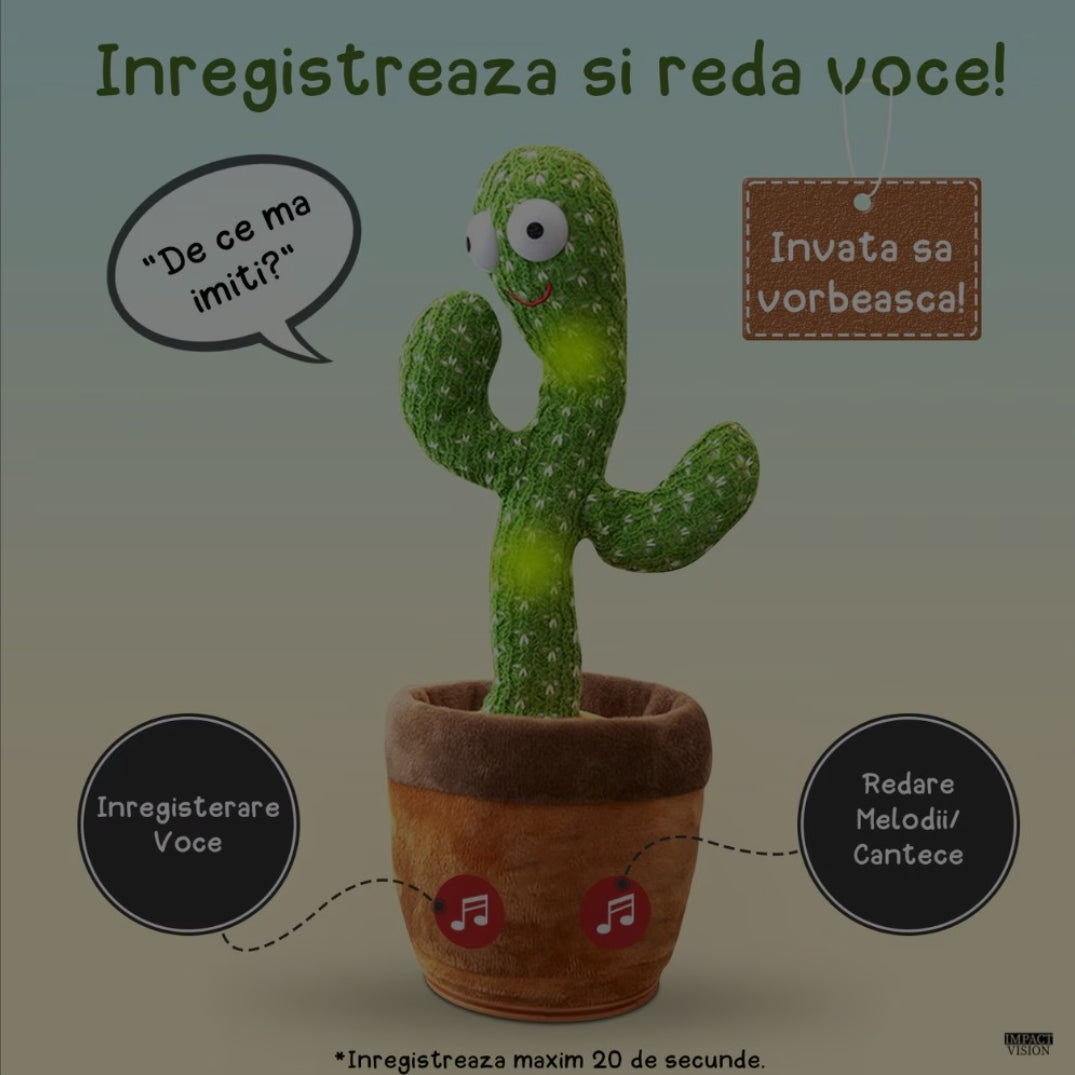 Jucarie Interactiva Cactus Vorbitor si Dansator Ericel, Imita, Canta si Danseaza, cu Acumulator si Cablu USB
